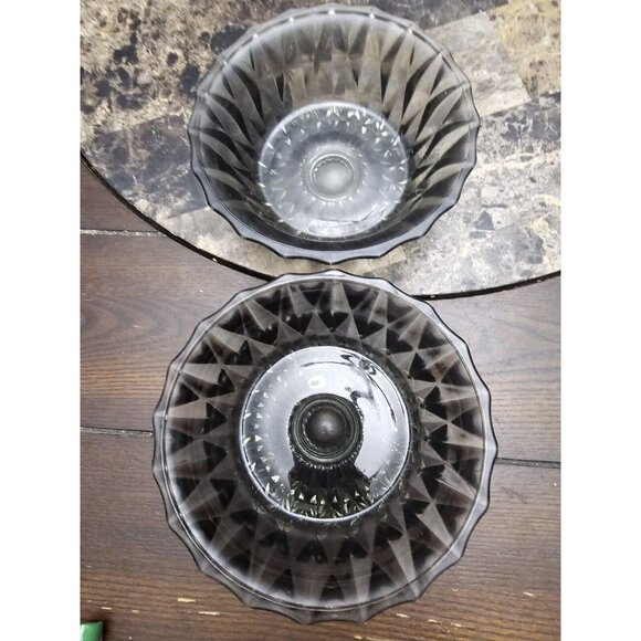Unmarked Other - Unbranded Mid Century Smoke Gray Cut Glass Soup Bowls 6" Set Of 2 Vintage